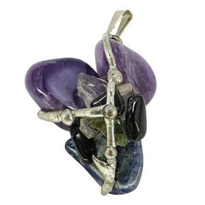 Brutalist Organic Freeform Boho Pendant Natural Amethyst Sodalite Rock Crystal